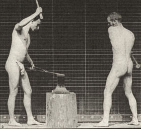 Plate 374 Blacksmiths, hammering on anvil — figure reference